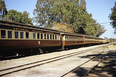National Railways of Zimbabwe passenger train in Masvingo, Zimbabwe, on July 31, 1991. Photograph by Fred M. Springer, © 2014, Center for Railroad Photography and Art. Springer-Hedjaz-ZimZam(1)-16-18