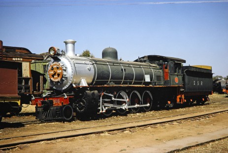 Zambesi Sawmills Railway steam locomotive no. 156 or also known as "The Princess of the Last ZSM Train Mulobezi"  at the Railway Museum in Livingstone, Southern Province, Zambia on August 8, 1991. Photograph by Fred M. Springer, © 2014, Center for Railroad Photography and Art. Springer-ZimZam(2)-Swiss-20-28