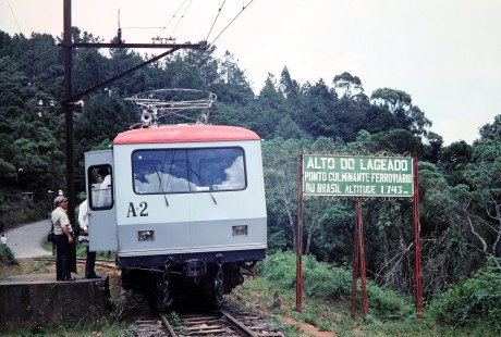 Streetcar A-2 at high altitude 1,743 m in Alto Do Lageado, Santa Catarina, Brazil, on November 2, 1990. Photograph by Fred M. Springer, © 2014, Center for Railroad Photography and Art. Springer-PA-BR-SOAM-ME-ARG2-10-18