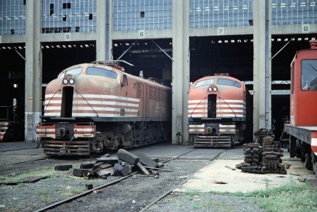Ferrovia Paulista S.A. (later merged with RFFSA) electric locomotives at the shop in Paulista, Sao Paulo, Brazil, on October 31, 1990. Photograph by Fred M. Springer, © 2014, Center for Railroad Photography and Art. Springer-PA-BR-SOAM-ME-ARG2-07-20