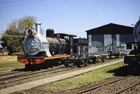 Zambesi Sawmills Railway steam locomotive no. 70 at the Railway Museum in Livingstone, Southern Province, Zambia on August 8, 1991. Photograph by Fred M. Springer, © 2014, Center for Railroad Photography and Art. Springer-ZimZam(2)-Swiss-20-22