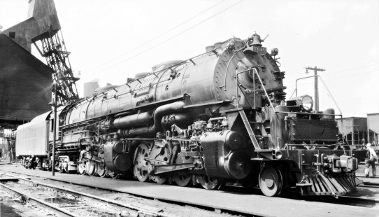 Baltimore and Ohio Railroad engine no. 7619 (2-8-8-4) at  Cumberland, Maryland, on September 14, 1947. Photograph by Robert A. Hadley, © 2017, Center for Railroad Photography and Art. Hadley-08-099-02