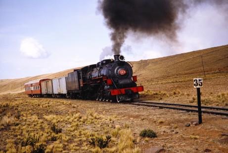 Empresa Nacional de Ferrocarriles Bolivia 2-10-2 steam locomotive no. 704 in Querqueta, Ingavi, Bolivia, on September 30, 1992. Photograph by Fred M. Springer, © 2014, Center for Railroad Photography and Art. Springer-ARG-PA-CHI-BO2-14-40