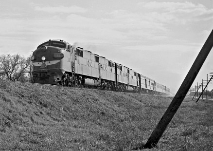 Shortened northbound Missouri Pacific Railroad <i>Texas Eagle</i> passenger train approaches Round Rock, Texas (twenty miles north of Austin), in December 1964. Photograph by J. Parker Lamb, © 2016, Center for Railroad Photography and Art. Lamb-02-059-01