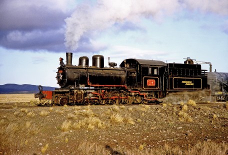 Viejo Expreso Patagónico (Old Patagonian Express) steam locomotive no. 114 in Lepa, Chubut, Argentina, on October 12, 1991. Photograph by Fred M. Springer, © 2014, Center for Railroad Photography and Art, Springer-PA-BR-SOAM-ME-ARG2-21-20