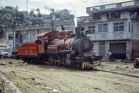 Guayaquil-Quito Railway steam locomotive no. 7 in Bucay, Chimborazo, Ecuador, on July 8, 1990. Photograph by Fred M. Springer, © 2014, Center for Railroad Photography and Art, Springer-ECU1-21-01