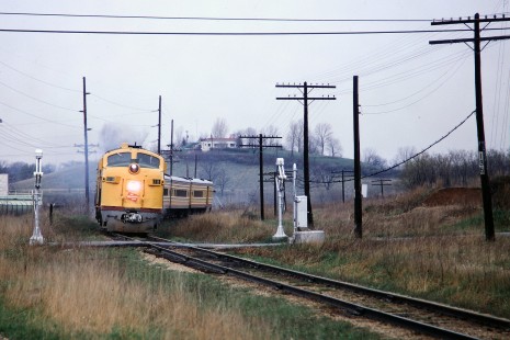 Milwaukee Road diesel locomotive no. 17B leading train no. 22, the eastbound <i>Sioux</i>, five miles south of Madison, Wisconsin, on Wednesday, April 26, 1967. Photograph by Thomas F. McIlwraith, McIlwraith-01-008-16, © 2018, Center for Railroad Photography & Art, <a href="http://www.railphoto-art.org" rel="noreferrer nofollow">www.railphoto-art.org</a>
