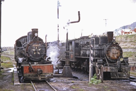 Viejo Expreso Patagónico (Old Patagonian Express) steam locomotives nos. 6 and 104 in Esquel, Argentina, on October 13, 1991. Photograph by Fred M. Springer, © 2014, Center for Railroad Photography and Art. Springer-PA-BR-SOAM-ME-ARG2-21-07