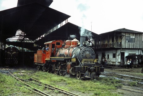 Guayaquil-Quito Railway steam locomotive no. 11 in the diesel shed in Bucay, Chimborazo, Ecuador, on July 9, 1990. Photograph by Fred M. Springer, © 2014, Center for Railroad Photography and Art, Springer-ECU1-22-05