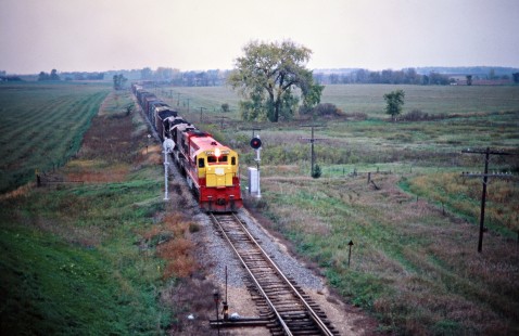 Southbound Rock Island freight train near Nora Springs, Iowa, on September 29, 1977. Photograph by John F. Bjorklund, © 2016, Center for Railroad Photography and Art. Bjorklund-82-08-04