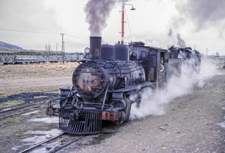 Viejo Expreso Patagónico (Old Patagonian Express) steam locomotives nos. 6 and 115 at El Maitén, Chubut, Argentina, on October 14, 1991. Photograph by Fred M. Springer, © 2014, Center for Railroad Photography and Art, Springer-PA-BR-SOAM-ME-ARG2-22-16