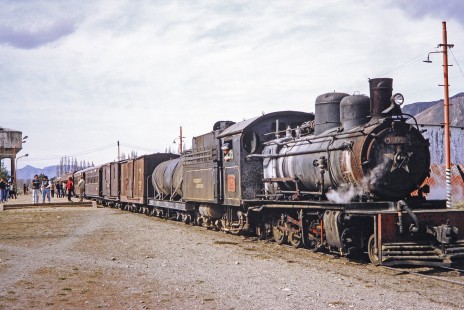 Viejo Expreso Patagónico (Old Patagonian Express) steam locomotive no. 104 hauls train at El Maitén, Chubut, Argentina on either October 11, 1991. Photograph by Fred M. Springer, © 2014, Center for Railroad Photography and Art, Springer-PA-BR-SOAM-ME-ARG2-19-31