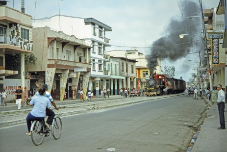 Guayaquil-Quito Railway steam locomotive no. 7 in Bucay, Chimborazo, Ecuador, on July 8, 1990. Photograph by Fred M. Springer, © 2014, Center for Railroad Photography and Art, Springer-ECU1-21-16