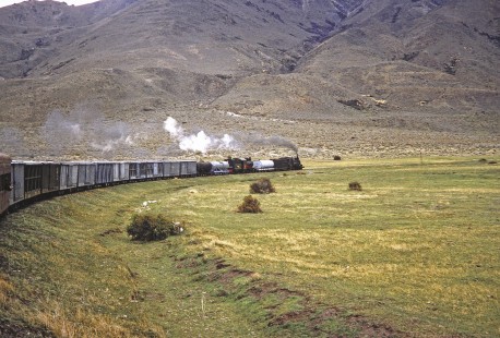 Viejo Expreso Patagónico (Old Patagonian Express) steam locomotives nos. 6 and 114  in Esquel, Chubut, Argentina on October 12, 1991. Photograph by Fred M. Springer, © 2014, Center for Railroad Photography and Art. Springer-PA-BR-SOAM-ME-ARG2-20-24