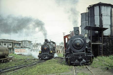 Guayaquil-Quito Railway steam locomotives nos. 44 and 58 in the yards at Bucay, Chimborazo, Ecuador, on July 9, 1990. Photograph by Fred M. Springer, © 2014, Center for Railroad Photography and Art, Springer-ECU1-22-01