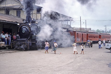 Guayaquil-Quito Railway steam locomotive no. 44 at the depot in Bucay, Chimborazo, Ecuador, on July 23, 1988. Photograph by Fred M. Springer,  © 2014, Center for Railroad Photography and Art, Springer-ECU1-04-07