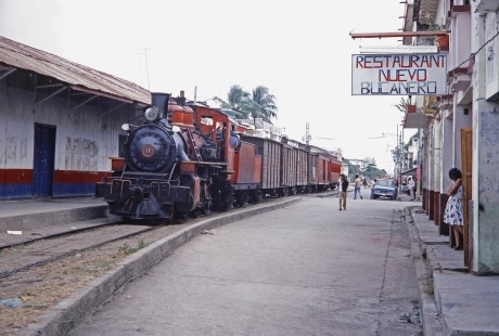 Guayaquil-Quito Railway steam locomotive no. 11 in Yaguachi, Guayas, Ecuador, on July 22, 1988. Photograph by Fred M. Springer, © 2014, Center for Railroad Photography and Art, Springer-ECU1-02-30
