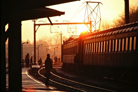 Eastbound Conrail (ex-Erie Lackawanna) commuter passenger train at station in Denville, New Jersey, on November 27, 1981. Photograph by John F. Bjorklund, © 2015, Center for Railroad Photography and Art. Bjorklund-57-25-09