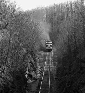 Eastbound Tennessee Central Railway freight train labors up Algood hill west of Cookeville, Tennessee, in April 1963. Photograph by J. Parker Lamb, © 2016, Center for Railroad Photography and Art. Lamb-02-025-06