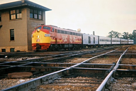 Chicago, Rock Island and Pacific's <i>Peorian</i> passenger train arriving at Joliet Union Station with E-unit no. 648 in Joliet, Illinois, on July 3, 1971. Photograph by John F. Bjorklund, © 2016, Center for Railroad Photography and Art. Bjorklund-82-02-12