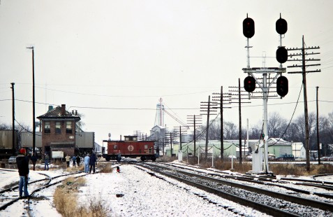 Southbound Detroit, Toledo and Ironton Railroad freight train in West Leipsic, Ohio, on December 1, 1979. Photograph by John F. Bjorklund, © 2016, Center for Railroad Photography and Art. Bjorklund-51-23-02