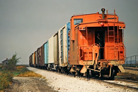 Westbound Illinois Central Gulf Railroad freight train in Tara, Iowa, on September 21, 1980. Photograph by John F. Bjorklund, © 2016, Center for Railroad Photography and Art. Bjorklund-60-13-06