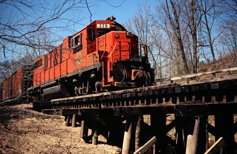 Southbound Detroit, Toledo and Ironton Railroad freight train in Superior, Ohio, on April 20, 1979. Photograph by John F. Bjorklund, © 2016, Center for Railroad Photography and Art. Bjorklund-51-17-21