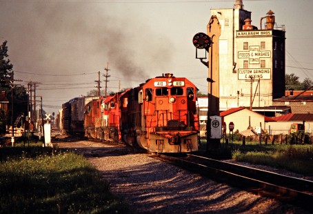 Southbound Detroit, Toledo and Ironton Railroad freight train in Carleton, Michigan, on August 23, 1980. Photograph by John F. Bjorklund, © 2016, Center for Railroad Photography and Art. Bjorklund-52-02-15