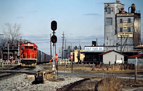 Southbound Detroit, Toledo and Ironton Railroad freight train  at Chesapeake and Ohio in Carleton, Michigan, on February 26, 1984. Photograph by John F. Bjorklund, © 2016, Center for Railroad Photography and Art. Bjorklund-52-17-19
