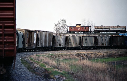 Southbound Detroit, Toledo and Ironton Railroad freight train in Delta, Ohio, on May 6, 1979. Photograph by John F. Bjorklund, © 2016, Center for Railroad Photography and Art. Bjorklund-51-19-09