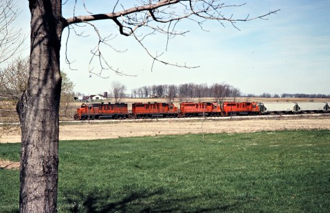 Southbound Detroit, Toledo and Ironton Railroad freight train at Good Hope, Ohio, on April 19, 1979. Photograph by John F. Bjorklund, © 2016, Center for Railroad Photography and Art. Bjorklund-51-12-14