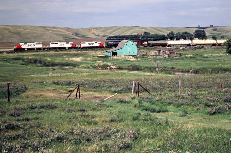 Westbound Soo Line Railroad freight train near Donnybrook, North Dakota, on July 5, 1980. Photograph by John F. Bjorklund, © 2016, Center for Railroad Photography and Art. Bjorklund-83-06-16