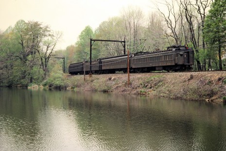 Eastbound Conrail (ex-Erie Lackawanna) commuter passenger train near Mount Taber, New Jersey, on May 6, 1981. Photograph by John F. Bjorklund, © 2015, Center for Railroad Photography and Art. Bjorklund-57-05-21
