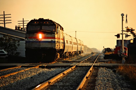 Northbound Amtrak passenger train no. 392, the <i>Illini</i>, on Illinois Central Gulf Railroad in De Soto, Illinois, on November 1, 1986. Photograph by John F. Bjorklund, © 2016, Center for Railroad Photography and Art. Bjorklund-60-21-13