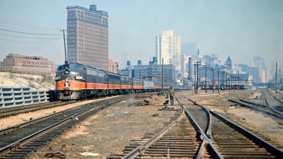 Illinois Central Railroad no. 53, <i>City of Miami</i>, bound for Florida leaving Central Station in Chicago, Illinois, on April 10, 1971. Photograph by John F. Bjorklund, © 2016, Center for Railroad Photography and Art. Bjorklund-60-01-08