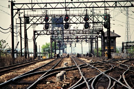 Conrail (ex-Erie Lackawanna) commuter tracks in Hoboken, New Jersey, on May 8, 1981. Photograph by John F. Bjorklund, © 2015, Center for Railroad Photography and Art. Bjorklund-57-14-07