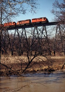 Northbound Detroit, Toledo and Ironton Railroad freight train in Quincy, Ohio, on April 5, 1980. Photograph by John F. Bjorklund, © 2016, Center for Railroad Photography and Art. Bjorklund-51-30-14