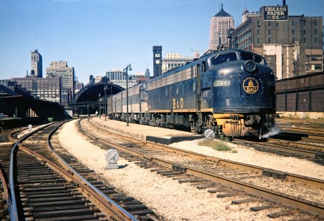 Baltimore and Ohio Railroad passenger train at Grand Central Station in Chicago, Illinois, during September 1968. Photograph by John F. Bjorklund, © 2016, Center for Railroad Photography and Art. Bjorklund-92-09-01