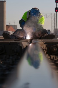Norfolk Southern welder repairing the diamond of NS and CSX in Fostoria, Ohio, on March 8, 2013. Read more at <a href="http://www.railphoto-art.org/2015-awards" rel="nofollow">www.railphoto-art.org/2015-awards</a>