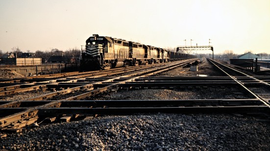 Northbound Illinois Central Gulf Railroad freight train in Joliet, Illinois, on March 1983. Photograph by John F. Bjorklund, © 2016, Center for Railroad Photography and Art. Bjorklund-60-18-16