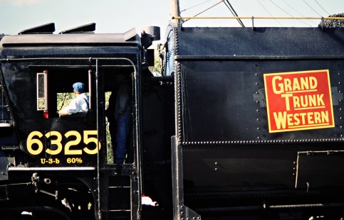 Ohio Central Railroad's former Grand Trunk Western locomotive no. 6325 at Port Washington, Ohio, on October 5, 2002. Photograph by John F. Bjorklund, © 2016, Center for Railroad Photography and Art. Bjorklund-78-03-21