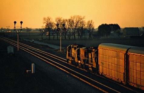 Westbound Conrail freight train at Oak Harbor, Ohio, on November 4, 1979. Photograph by John F. Bjorklund, © 2016, Center for Railroad Photography and Art. Bjorklund-81-21-20