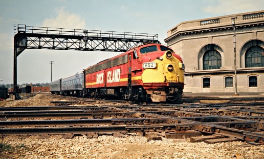 Eastbound Rock Island passenger train no. 12, the <i>Peoria Rocket</i>, at Joliet, Illinois, on April 17, 1976. Photograph by John F. Bjorklund, © 2016, Center for Railroad Photography and Art. Bjorklund-82-07-11