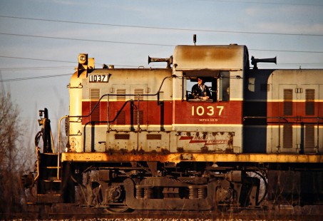 Erie Lackawanna Railway RS3 locomotive no. 1037 at Marion, Ohio, on December 7, 1975. Photograph by John F. Bjorklund, © 2016, Center for Railroad Photography and Art. Bjorklund-55-24-25