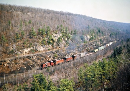 Northbound Lehigh Valley Railroad Hazleton Local at Weatherly, Pennsylvania, on April 19, 1976. Photograph by John F. Bjorklund, © 2016, Center for Railroad Photography and Art. Bjorklund-82-10-03