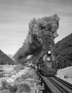 New Zealand Government Railway steam locomotive no. 969 leads a freight train between Springfield and Arthur's Pass on the South Island of New Zealand on June 16, 1967. Photograph by Victor Hand. Hand-NZGR-12-1131.JPG;