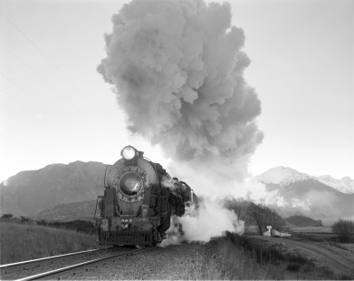 New Zealand Government Railways steam locomotive no. 967 hauls freight between  Arthur's Pass and Springfield Freight on the South Island on New Zealand on June 14, 1967. Photograph shot near Cass. Photograph by Victor Hand. Hand-NZGR-12-1099