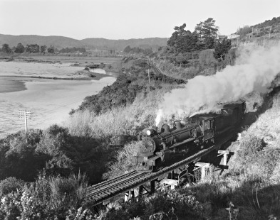 New Zealand Government Railways steam locomotive no. 755 near Greymouth on the South Island of New Zealand on June 10, 1967. Photograph by Victor Hand. Hand-NZGR-12-1021