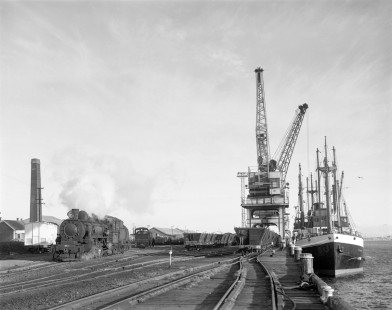 New Zealand Government Railways steam locomotive no. 823 at shipyard in Greymouth on the South Island of New Zealand on June 12, 1967. Photograph by Victor Hand. Hand-NZGR-12-1037.