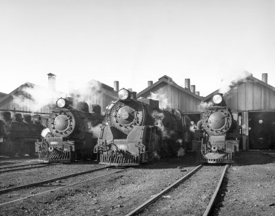 New Zealand Government Railways steam locomotive nos. 826, 1266, and unidentified locomotive in yard at Christchurch on the South Island of New Zealand on July 26, 1966; Photograph by Victor Hand; Hand-NZGR-10-889.